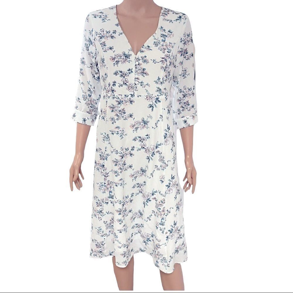 Tea n Rose White Floral 3/4 Sleeve Dress Sz M